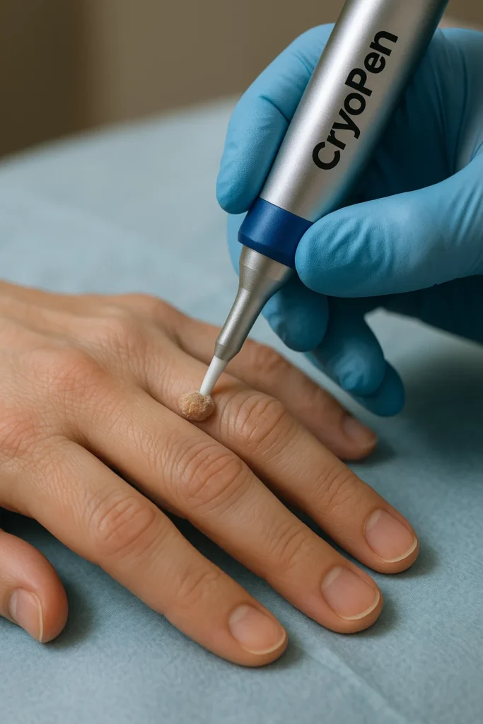 example of cryopen wart removal Byfleet treatment on a persons finger