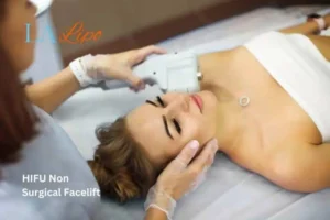 Woman having Hi-Fu to reduce wrinkles Byfleet.